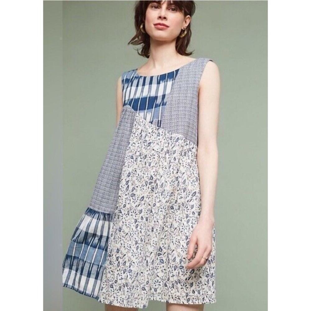 Holding Horses Blue Sleeveless Cottage Prairie Ivy Patchwork Dress Size Small